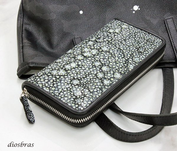 画像3: 財布 ラウンドファスナー スティングレイ メンズ レディース 本革 スティングレー スター エイ革 梅花皮 かいらぎ イバラエイ ウォレット ガルーシャ ラウンド ジッパー スタースティングレー レザーウォレット ロングウォレット バイカー 長財布 牛革 ハンドメイド (3)