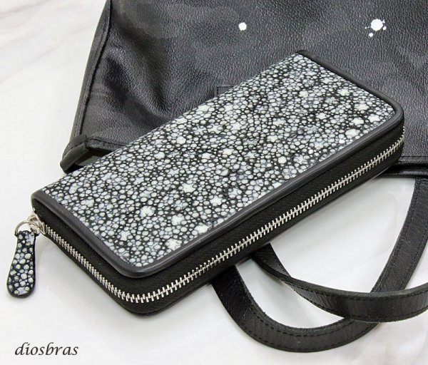 画像3: 財布 ラウンドファスナー スティングレイ メンズ レディース 本革 スティングレー スター エイ革 梅花皮 かいらぎ イバラエイ ウォレット ガルーシャ ラウンド ジッパー スタースティングレー レザーウォレット ロングウォレット バイカー 長財布 牛革 ハンドメイド (3)