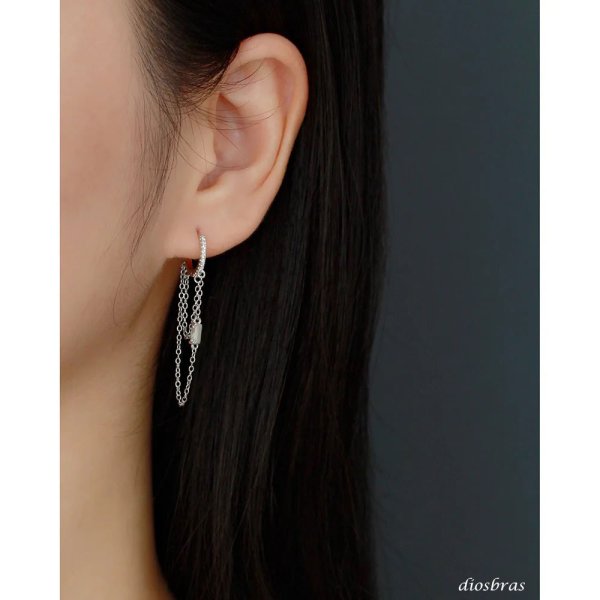 画像8: ピアス フープ チェーン ジルコニア ピアス 揺れる ドロップピアス ー シルバー925  ピアス  片方 ピアス両耳 両耳販売 ピアス メンズ レディース (8)