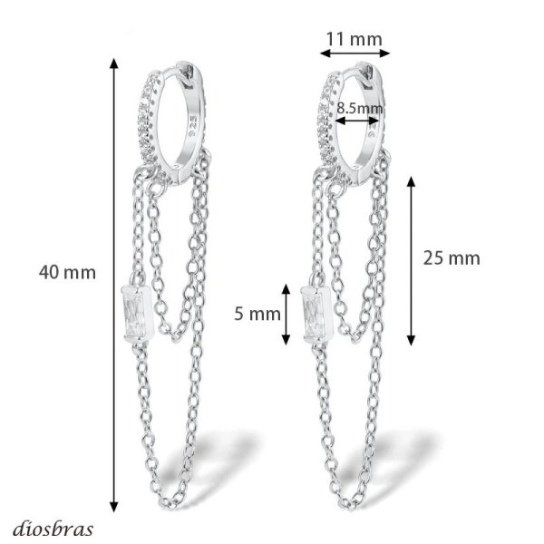 画像4: ピアス フープ チェーン ジルコニア ピアス 揺れる ドロップピアス ー シルバー925  ピアス  片方 ピアス両耳 両耳販売 ピアス メンズ レディース (4)