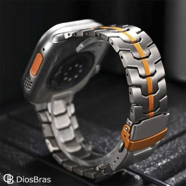 画像9: アップルウォッチ チタニウム バンド  ベルト apple watch 49mm 44mm/45mm/46mm/42mm ULTRA ウルトラ バンド ベルト バンド 高級  RUBBER おしゃれ バタフライバックル プッシュ式バックル ブラック／チタニウム メンズ  スポーツ   6 /7/8/9/10/ULTRA/SE (9)