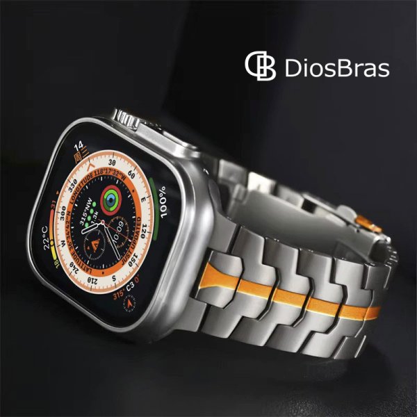 画像7: アップルウォッチ チタニウム バンド  ベルト apple watch 49mm 44mm/45mm/46mm/42mm ULTRA ウルトラ バンド ベルト バンド 高級  RUBBER おしゃれ バタフライバックル プッシュ式バックル ブラック／チタニウム メンズ  スポーツ   6 /7/8/9/10/ULTRA/SE (7)