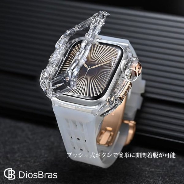 画像5: アップルウォッチ serise10 シリーズ10 46mm バンド クリア　透明ケース ステンレス ケース　カバー 一体型 バンド ラバー apple watch 高級ベルト ケースバンド メンズ ベルト ステンレス 一体型 おしゃれ 腕時計 レザーストラップ (5)