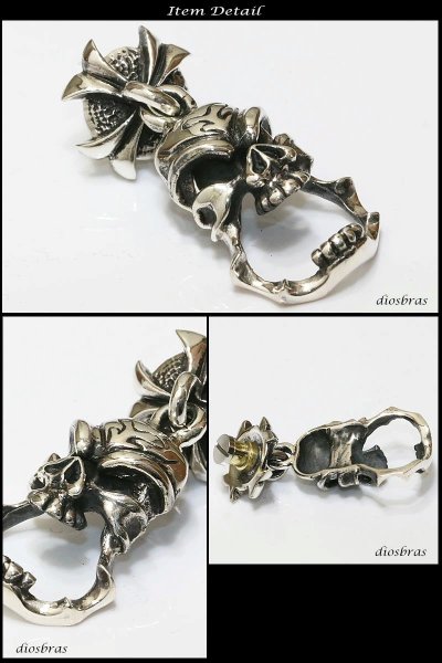 画像2: コンチョ スカル クロス 十字架 ジョイントパーツ ドロップハンドル ドクロ 骸骨 アラベスクリング 唐草デザイン L  インディアン コンチョ シルバー925 コンチョ  ネジ式  diosbras-ディオブラス-  メール便送料無料 (2)