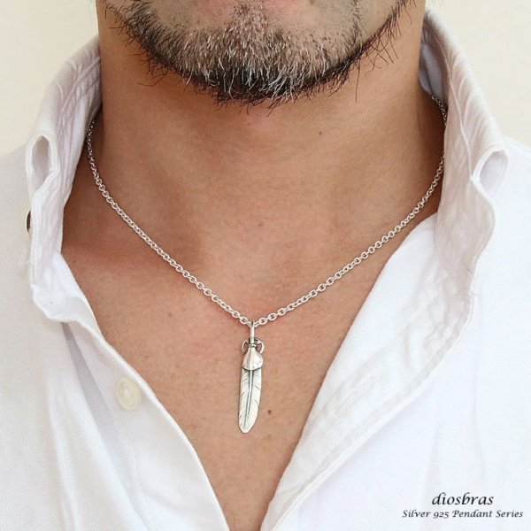 画像3: シルバー925素材 フェザー トップ ハートフェザー フェザーネックレス ハンドメイドネックレス インディアンジュエリー ネイティブ シルバー925ペンダント フェザー イーグル  パーツ ネックレス メンズ レディース 小  メール便なら送料無料 (3)