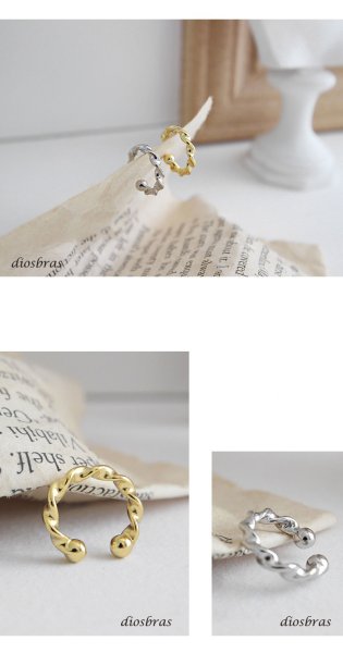 画像7: イヤーカフ シルバー 925  フープ リング バーベル ロープ ねじり ツイスト ノンホールピアス 丸玉 ゴールド シルバー 片耳  金属アレルギー対応 刻印 片耳 片方販売ピアス メンズ レディース (7)