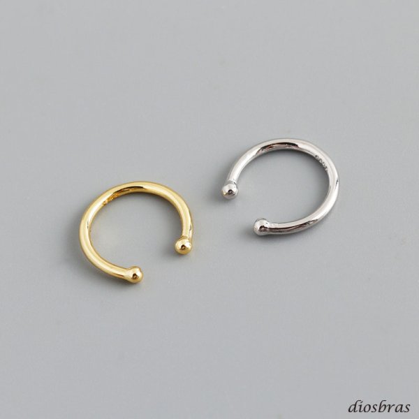 画像2: イヤーカフ シルバー 925 フープ リング バーベル ノンホールピアス 丸玉 10mm ゴールド シルバー 片耳 金属アレルギー対応 刻印 片耳 片方販売ピアス メンズ レディース (2)