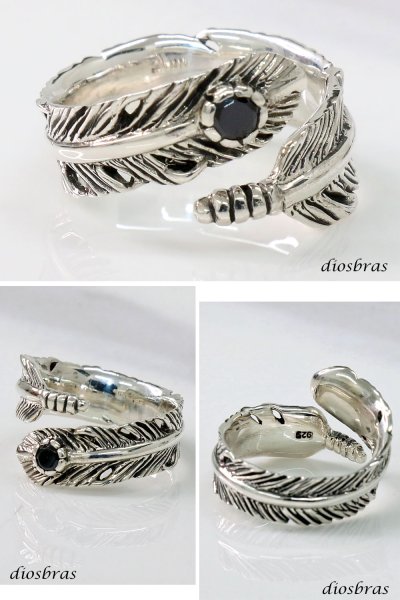画像3: シルバー925 フェザー 指輪 ブラックジルコニア リング フリーサイズ インディアンジュエリー シルバー 羽 ネイティブ系 フェザーリング シルバーアクセサリー メンズ シルバーリング メンズアクセサリー 大きいサイズ (3)