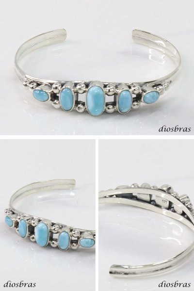 画像2: シルバー バングル ラリマー ドミニカ共和国産 シルバー925 シルバーアクセサリー ネイティブ ゴシック インディアン ブレスレット唐草 シルバーバングル (2)