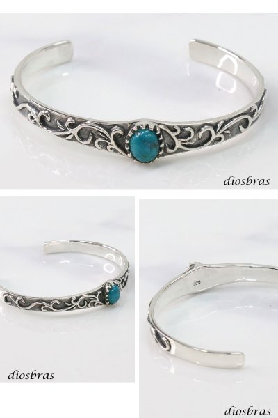 画像2: シルバー バングル ターコイズ アラベスク シルバー925 バングル ブレスレット シルバーアクセサリー ネイティブ ゴシック インディアン オニキス シルバー ブレスレット唐草 メンズ シルバーバングル (2)