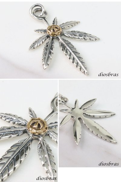 画像2: ペンダントトップ メンズ シルバー925製 マリファナリーフ 葉っぱ イーグル ゴールド 鷹 鳥 燻し加工 アンティーク感 ネイティブアメリカン インディアン レゲエ ボヘミアン ヒップホップ銀製品 おしゃれ かっこいい カジュアル 普段使い (2)