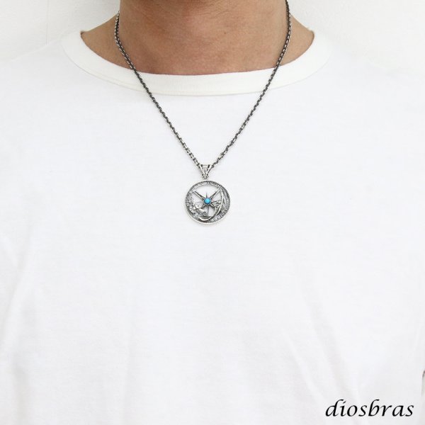 画像2: シルバー925 コイン 太陽神 サンマーク【フェザー トップ】イーグル クロウ 爪 フェザーネックレス ハンドメイドネックレス/インディアンジュエリー・ネイティブ/ペンダント/フェザー イーグル  パーツ メンズ レディース ゴールド 真鍮【送料無料】 (2)