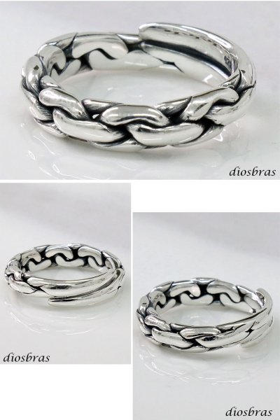 画像2: シルバーリング ハンドメイド ねじり 編み込み チェーン リング ツイスト シルバーアクセサリー 3つ編み 4つ編み メンズ 指輪 シルバー925 フリーサイズ メール便なら全国送料無料 (2)