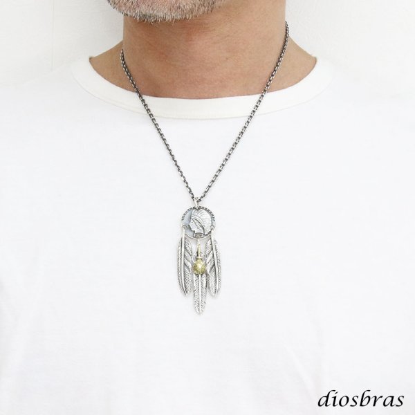 画像3: シルバー925 フェザー トップ コイン 3連 フェザーネックレス ハンドメイドネックレス インディアンフェイス インディアンジュエリー ネイティブ シルバー925ペンダント イーグル  パーツ ネックレス メンズ レディース 深堀り仕上げ (3)