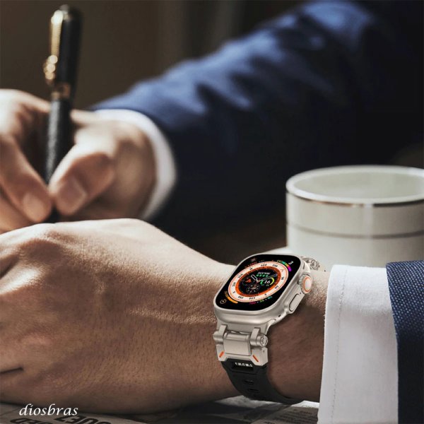 画像3: アップルウォッチ Apple watch 49mm ULTRA ウルトラ バンド ベルト ラバーバンド 高級  RUBBER おしゃれ バタフライバックル ブラック/ネイビー/オレンジ/グリーン/グレー/ホワイト メンズ バンド シリコン スポーツ apple watch 42mm 44mm 45mm 49mm  6 /7/8/ULTRA/SE (3)