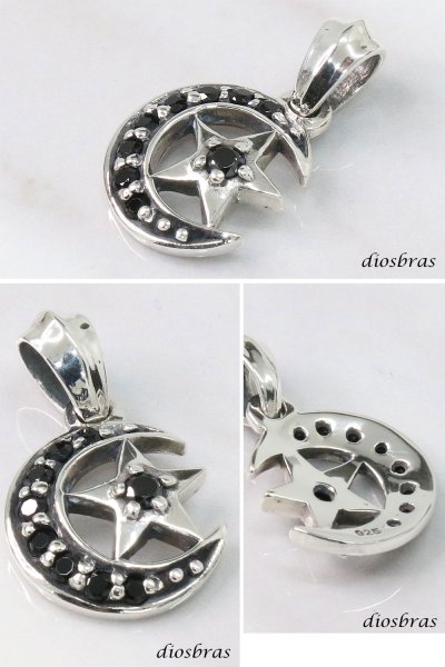 画像2: 月 ムーン ペンダント ジルコニア ベツレヘム スター 星 ペンダント トップ スター スターカット シルバー925 ネックレス メンズ レディース ブラックジルコニア メール便なら送料無料 (2)
