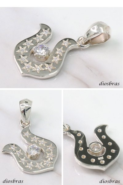 画像2: ホースシュー スモールホースシュー 5 CZ  メイン  馬蹄 蹄鉄 スター 星 ネックレス ペンダント シルバー925製銀 メンズ レディース  シルバー925ペンダント ペンダント トップ ネックレス  ネックレス メンズ レディース ジルコニア (2)