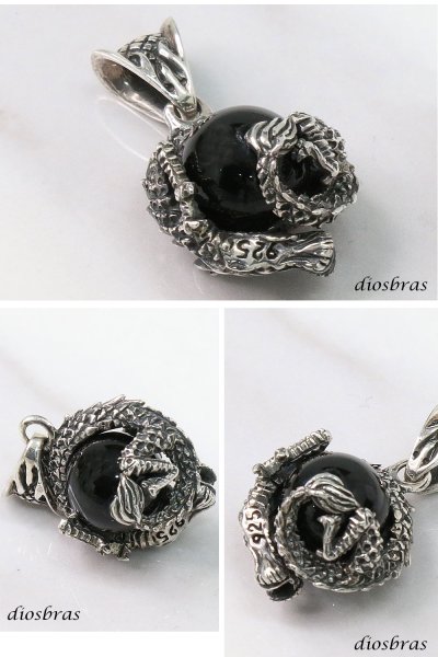 画像2: シルバー925 ドラゴン オニキス 竜 龍 オニキス バイカー 和柄 龍彫りペンダント   メンズ シルバーネックレス シルバーアクセ ペンダントトップ ハード (2)