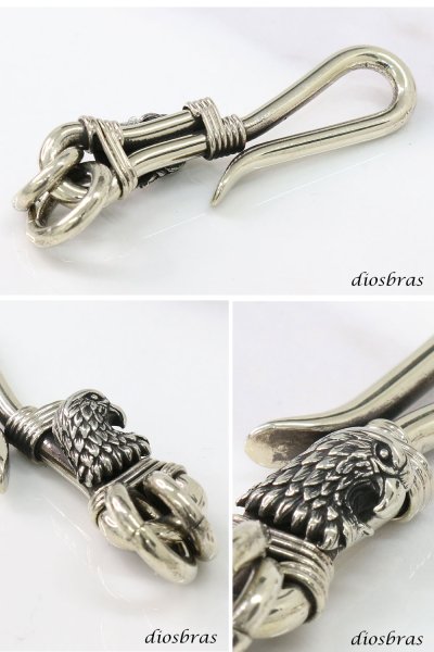 画像2: フェザー イーグル キーホルダー キーフック キーチェーン シルバー silver ゴールド 白真鍮 ＢＲＡＳＳ ブラス 釣り針フック ウォレット 財布 バイカー ライダース ウォレットチェーン diosbras-ディオブラス-  メール便送料無料 (2)