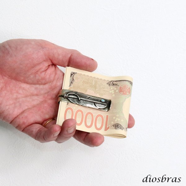 画像2: マネークリップ フェザー シルバー 羽根 白真鍮製 ネイティブアメリカン インディアンジュエリー シルバー 財布 ネイティブ インディアン ジュエリー ウォレット マネークリップ  メンズ レディース 男女兼用 メダル シルバー925 メール便送料無料 (2)