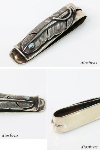画像3: マネークリップ フェザー シルバー 羽根 白真鍮製 ネイティブアメリカン インディアンジュエリー シルバー 財布 ネイティブ インディアン ジュエリー ウォレット マネークリップ  メンズ レディース 男女兼用 メダル シルバー925 メール便送料無料 (3)