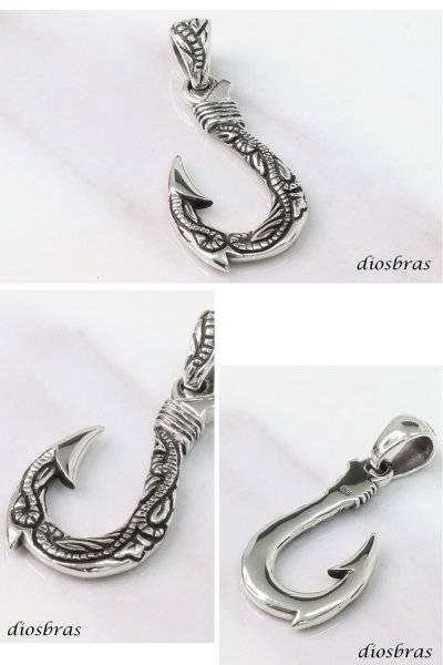画像2: 釣り針 ペンダントド ロープ 縄 アラベスク ペンダント トップ アラベスク  フック 釣り針 ペンダント クラウン 王冠 パワーストーン インディアンジュエリー鷹 イーグル羽根 シルバー925 フェザーネックレス ネックレス メンズ レディース 送料無料 (2)