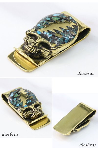 画像3: マネークリップ スカル リング 髑髏 骸骨 ゴールド プレーン 金 稲妻 ターコイズ マネークリップ 財布 シンプル ジュエリー ウォレット マネークリップ  メンズ レディース 男女兼用 メダル シルバー925 真鍮 ブラス  メール便送料無料 (3)