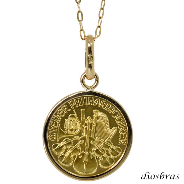 画像3: コイン ペンダント 24金 ウイーン金貨ハーモニー 1/25オンス 18金 シンプル枠 オーストリア造幣局発行 純金ペンダント K24 コインネックレス  チャーチル エリザベス チェーン付き (3)