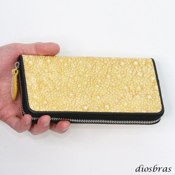 画像2: 財布 ラウンドファスナー スティングレイ メンズ レディース 本革 スティングレー スター エイ革 梅花皮 かいらぎ イバラエイ ウォレット ガルーシャ ラウンド ジッパー スタースティングレー レザーウォレット ロングウォレット  長財布 牛革 ハンドメイド ゴールドパール (2)