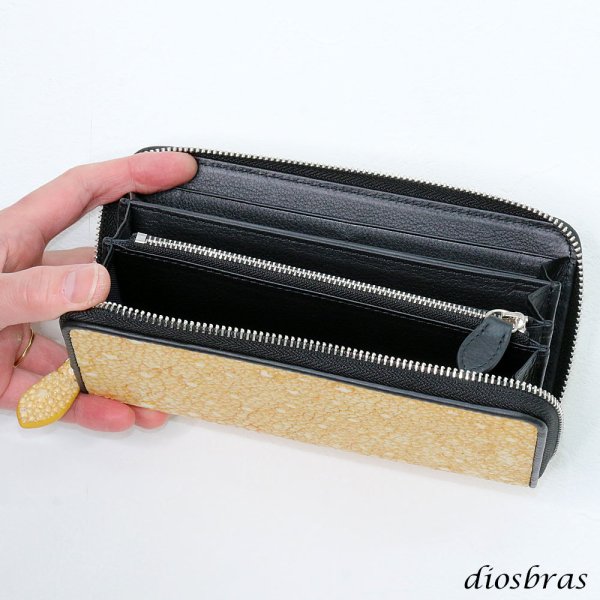 画像6: 財布 ラウンドファスナー スティングレイ メンズ レディース 本革 スティングレー スター エイ革 梅花皮 かいらぎ イバラエイ ウォレット ガルーシャ ラウンド ジッパー スタースティングレー レザーウォレット ロングウォレット  長財布 牛革 ハンドメイド ゴールドパール (6)