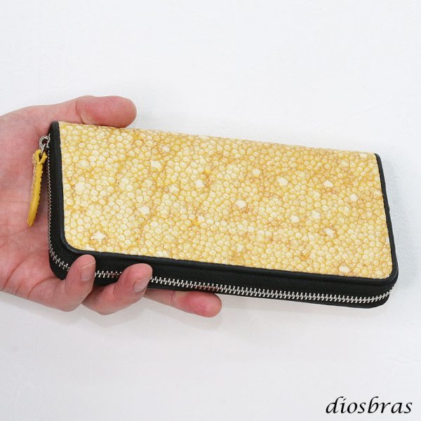 画像2: 財布 ラウンドファスナー スティングレイ メンズ レディース 本革 スティングレー スター エイ革 梅花皮 かいらぎ イバラエイ ウォレット ガルーシャ ラウンド ジッパー スタースティングレー レザーウォレット ロングウォレット  長財布 牛革 ハンドメイド ゴールドパール (2)