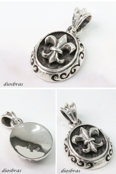 画像2: ユリの紋章 ペンダント ユリ リリー アラベスク クロス 十字架 ミニクロス ブラック シルバー925 ペンダントトップ シルバー ネックレス  メンズ レディース (2)