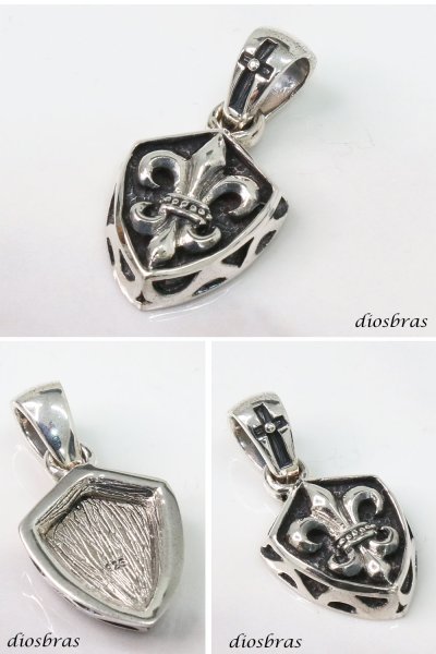 画像2: ユリの紋章 ペンダント 盾 ユリ リリー  ペンダント アラベスク クロス 十字架 ミニクロス ブラック シルバー925 ペンダント トップ シルバー 925 ネックレス  メンズ レディース (2)