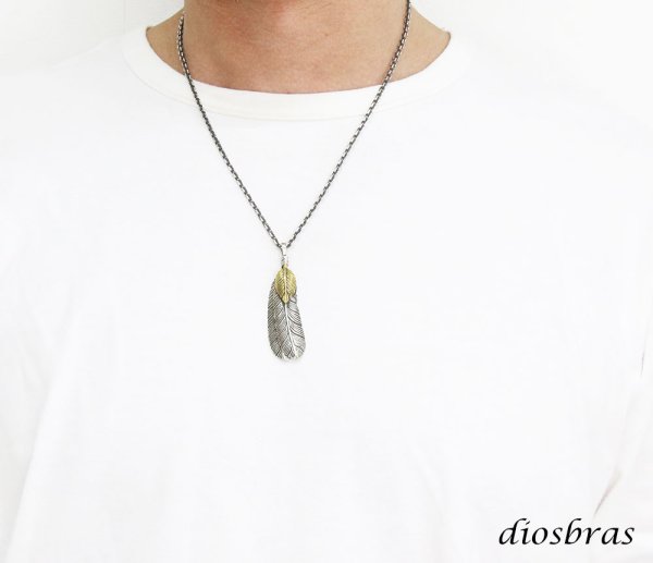 画像3: シルバー925 フェザー 二枚フェザー ペンダント ゴールド トップ フェザーネックレス ハンドメイドネックレス インディアンジュエリー ネイティブ シルバー925ペンダント フェザー イーグル  パーツ ネックレス メンズ レディース メール便なら送料無料 (3)