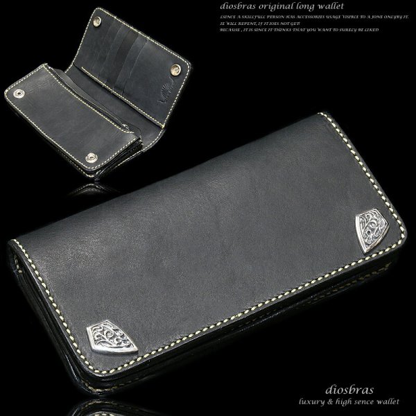 画像9: メンズ長財布 バイカーズウォレット レザーウォレット 本革 レザー メンズ長財布 大容量 長財布 バイカーズウォレット レザーウォレット ダブルホールド シルバー９２５コンチョ 革財布 皮財布 ロングウォレット ライダースウォレット 天然皮革 お財布 ブラック 黒 (9)