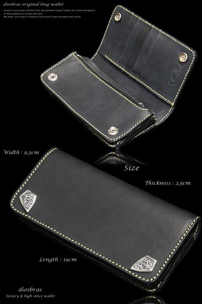 画像4: メンズ長財布 バイカーズウォレット レザーウォレット 本革 レザー メンズ長財布 大容量 長財布 バイカーズウォレット レザーウォレット ダブルホールド シルバー９２５コンチョ 革財布 皮財布 ロングウォレット ライダースウォレット 天然皮革 お財布 ブラック 黒 (4)