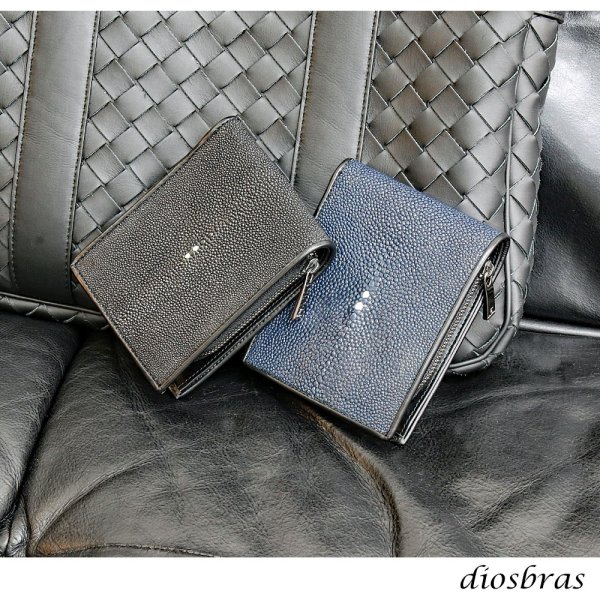 画像12: メンズ二つ折り レザーウォレット 本革 スティングレイ エイ革 ガルーシャ シンプルウォレット スリム 薄い 短財布 レザーウォレット 革財布 皮財布 ショートウォレット ウォレット 紳士財布 婦人財布 サイフ 二つ折り財布 メンズ レディース 財布 L型コインファスナー (12)