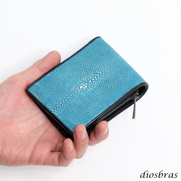 画像8: メンズ二つ折り レザーウォレット 本革 スティングレイ エイ革 ガルーシャ シンプルウォレット スリム 薄い 短財布 レザーウォレット 革財布 皮財布 ショートウォレット ウォレット 紳士財布 婦人財布 サイフ 二つ折り財布 メンズ レディース 財布 L型コインファスナー (8)