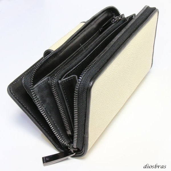 画像11: 財布 スティングレイ ガルーシャ 財布 スティングレー エイ革 ラウンドファスナー メンズ レディース 本革 エイ革 大人気 ウォレット ラウンド ジッパー ZIPPER ヌメ革 レザーウォレット ロングウォレット バイカー 長財布 牛革 紳士 婦人 バニラホワイト (11)