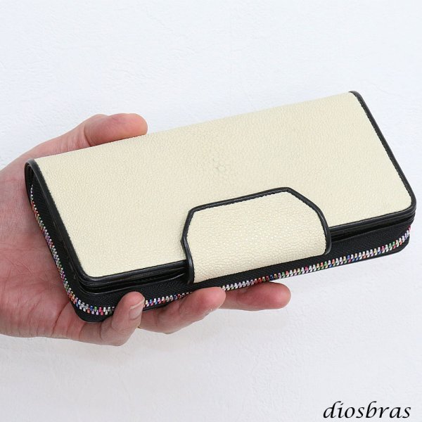 画像9: 財布 スティングレイ ガルーシャ 財布 スティングレー エイ革 ラウンドファスナー メンズ レディース 本革 エイ革 大人気 ウォレット ラウンド ジッパー ZIPPER ヌメ革 レザーウォレット ロングウォレット バイカー 長財布 牛革 紳士 婦人 バニラホワイト (9)