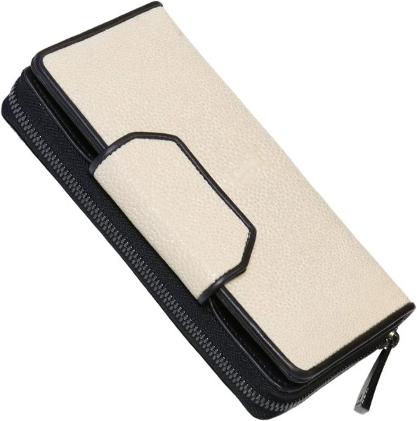 画像20: 財布 スティングレイ ガルーシャ 財布 スティングレー エイ革 ラウンドファスナー メンズ レディース 本革 エイ革 大人気 ウォレット ラウンド ジッパー ZIPPER ヌメ革 レザーウォレット ロングウォレット バイカー 長財布 牛革 紳士 婦人 バニラホワイト (20)