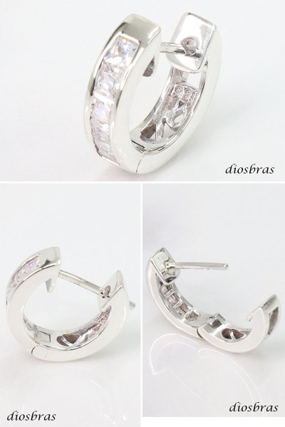 画像2: ジルコニア リング シルバー９２５ 5ストーン ピアス メンズ レディース 激安ピアス アクセサリー フープ 流線形 本物シルバー９２５ 片方ピアス メンズ レディース 中折れ式 (2)