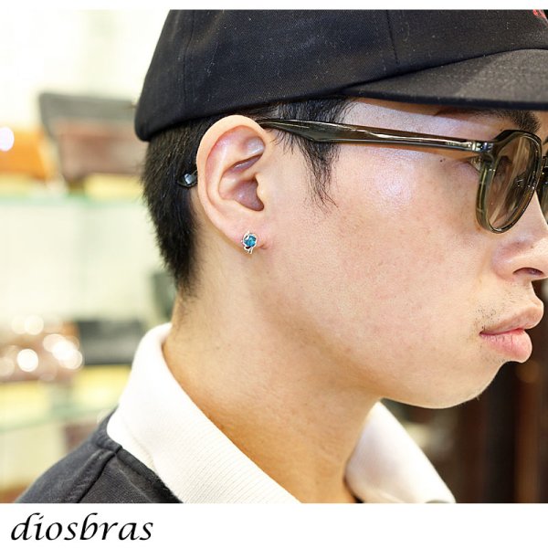 画像2: ターコイズ ピアス 本物シルバー925  アラベスク ピアス 片方 パワーストーン ピアス片耳 片方販売ピアス メンズ レディース ブリリアントカット  大 １個売り (2)