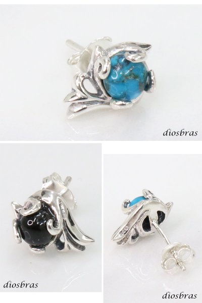 画像4: ターコイズ ピアス 本物シルバー925  アラベスク ピアス 片方 パワーストーン ピアス片耳 片方販売ピアス メンズ レディース ブリリアントカット  大 １個売り (4)