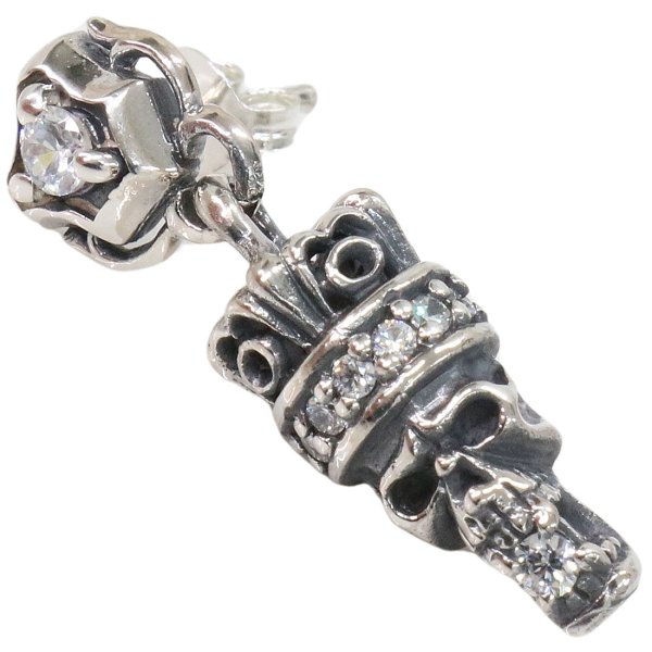 画像7: ピアス スカル ジルコニア 王冠 クラウン ドロップ ピアス  シルバー925 ピアス メンズ レディース ピアス アクセサリー 本物シルバー925 スカルヘッド  片方ピアス メンズ レディース (7)