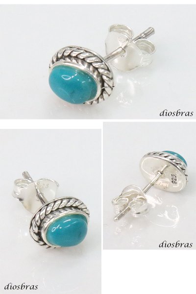 画像2: ターコイズ ピアス  本物シルバー925  ピアス 片方 トルコ石 ナバホ ネイティブアメリカン インディアン ジュエリー ワンポイント パワーストーン ピアス片耳 ロープ 縄 メンズ レディース 7mm メール便なら送料無料 (2)