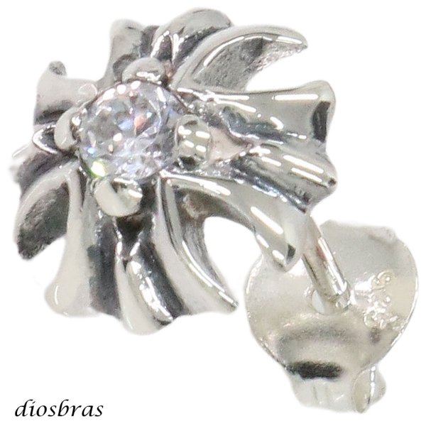 画像1: シルバー９２５ クロス 十字架 ジルコニア 片方ピアス メンズ レディース ブリリアンカット 多角カッティング シルバー９２５ 極小クロス ダイヤモンド ジルコニア (1)