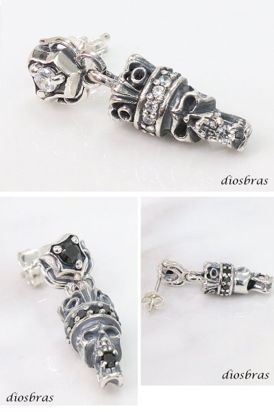 画像4: ピアス スカル ジルコニア 王冠 クラウン ドロップ ピアス  シルバー925 ピアス メンズ レディース ピアス アクセサリー 本物シルバー925 スカルヘッド  片方ピアス メンズ レディース (4)