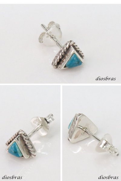 画像2: ターコイズ ピアス 三角 トライアングル 本物シルバー925  ピアス 片方 トルコ石 ナバホ ネイティブアメリカン インディアン ジュエリー ワンポイント パワーストーン ピアス片耳 ロープ 縄 メンズ レディース メール便なら送料無料 (2)