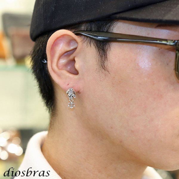 画像5: スカル レッド ホワイト ジルコニア　アンカーピアス　海賊　シルバー９２５　ピアス メンズ レディース 激安ピアス アクセサリー 本物シルバー９２５◇スカルヘッド　◇片方ピアス メンズ レディース (5)